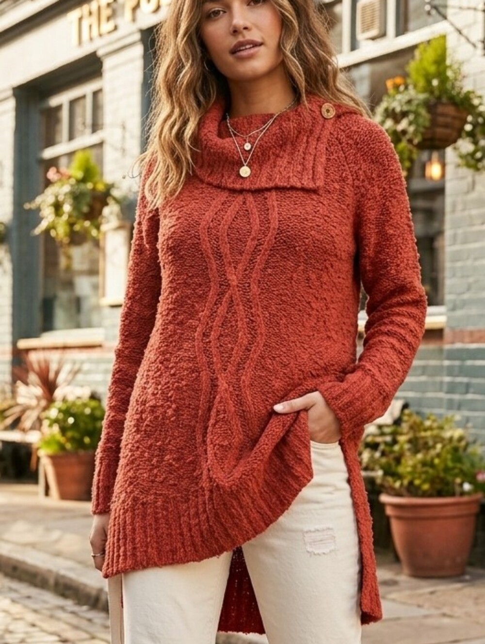 Cozy Anthropolgie MOTH Rust Red Chunky Knit Sweater Medium